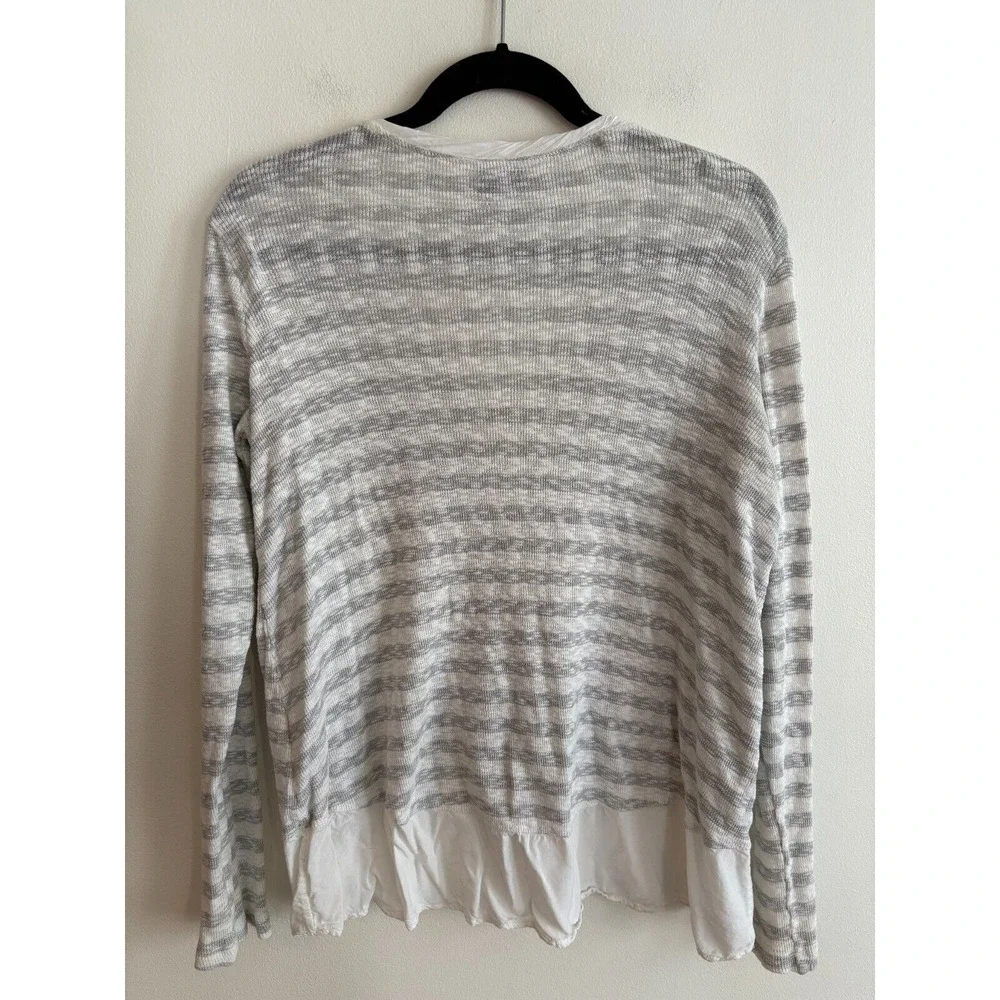 Anthropologie Left of Center Gray White Stripe Lightweight Sweater Womens Size S